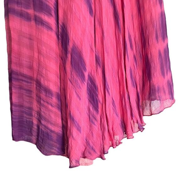 VINTAGE Batik Skirt Tie Dye Pink Purple Linen Lined Handkerchief Womens XS - Picture 4 of 7